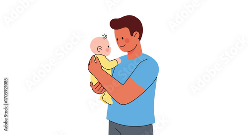 Vector Illustration of Father Holding Baby in Yellow Onesie with Gentle Expression and Bonding Moment