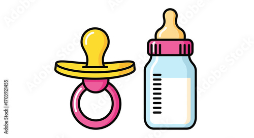 Vector of Baby Pacifier and milk Bottle on White Background