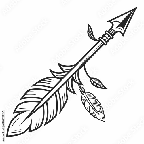 Line Art of an Arrow with Feathers