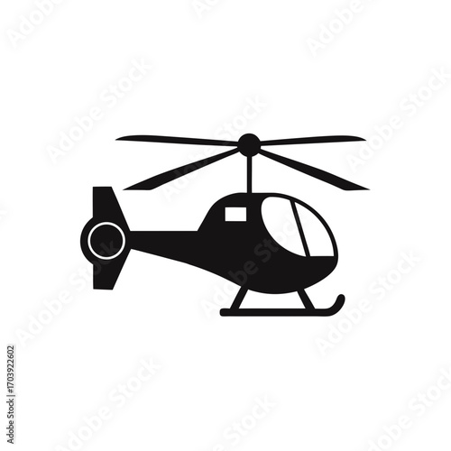 Helicopter simple black icon on transparent background silhouette