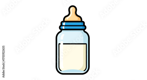 Vector of Baby Bottle with  Heart Label, and Milk Inside on White Background