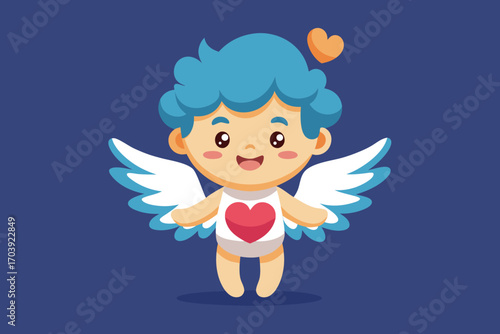 Vector art of cute cupid with blue hair and wings is ready to spread love and joy on valentines day with his adorable charm