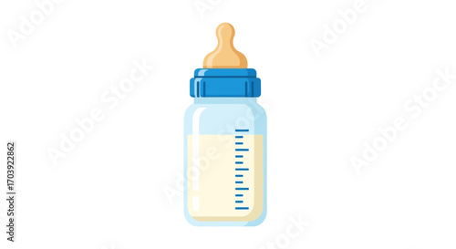 Vector of Baby Bottle with  Heart Label, and Milk Inside on White Background