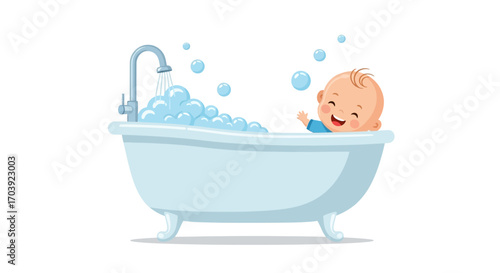 vector of baby Bathtub with foam