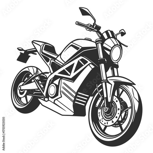 Modern sport motorcycle illustration in black and white with a clean design and dynamic lines