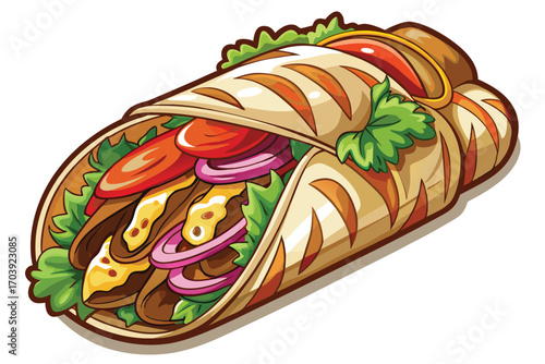 Mouthwatering Doner Kebab Wrap Featuring Grilled Meat Vegetables and Zesty Sauce a Delicious and Flavorful Fast Food Treat