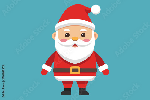 Vector art of a cheerful cartoon illustration of santa claus standing with a jolly expression on a blue background