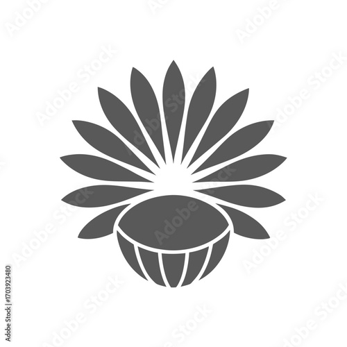 Stylized flower in gray tone on transparent background silhouette