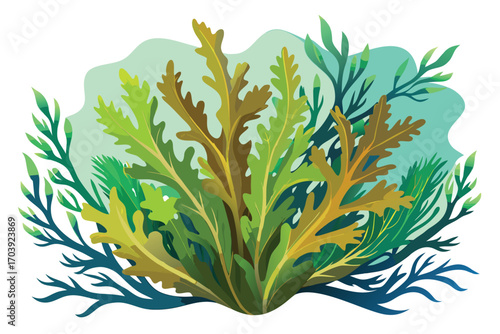 Lush Seaweed Garden A Vibrant Underwater Scene of Marine Flora in Diverse Greens and Browns Creating a Natural Aquatic Habitat