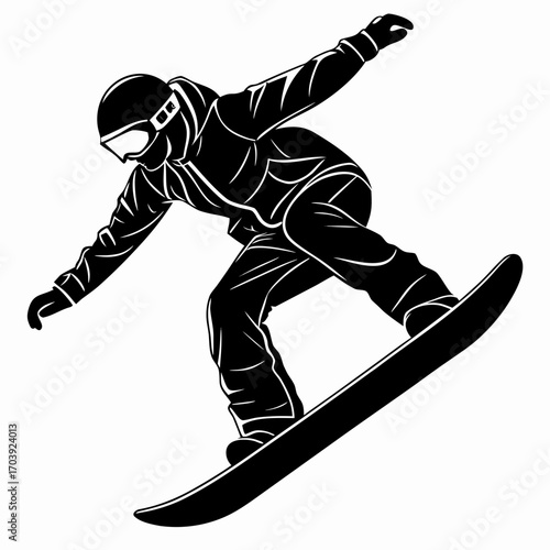 Dynamic silhouette of a snowboarder in action capturing the thrill of winter sports and extreme activities