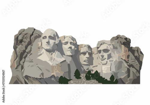 Mount Rushmore National Memorial featuring the carved faces of US presidents, a significant American landmark and tourist attraction in the Black Hills of South Dakota.