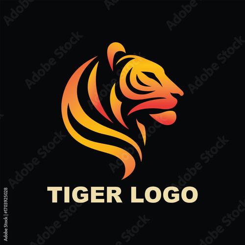 Abstract Tiger Head with Gradient Fire Stripes Logo