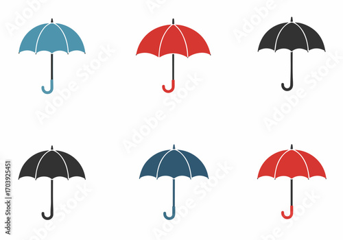 Colorful Umbrella Icons Collection: Flat Design Set for Weather, Protection, and Rainy Day Concepts