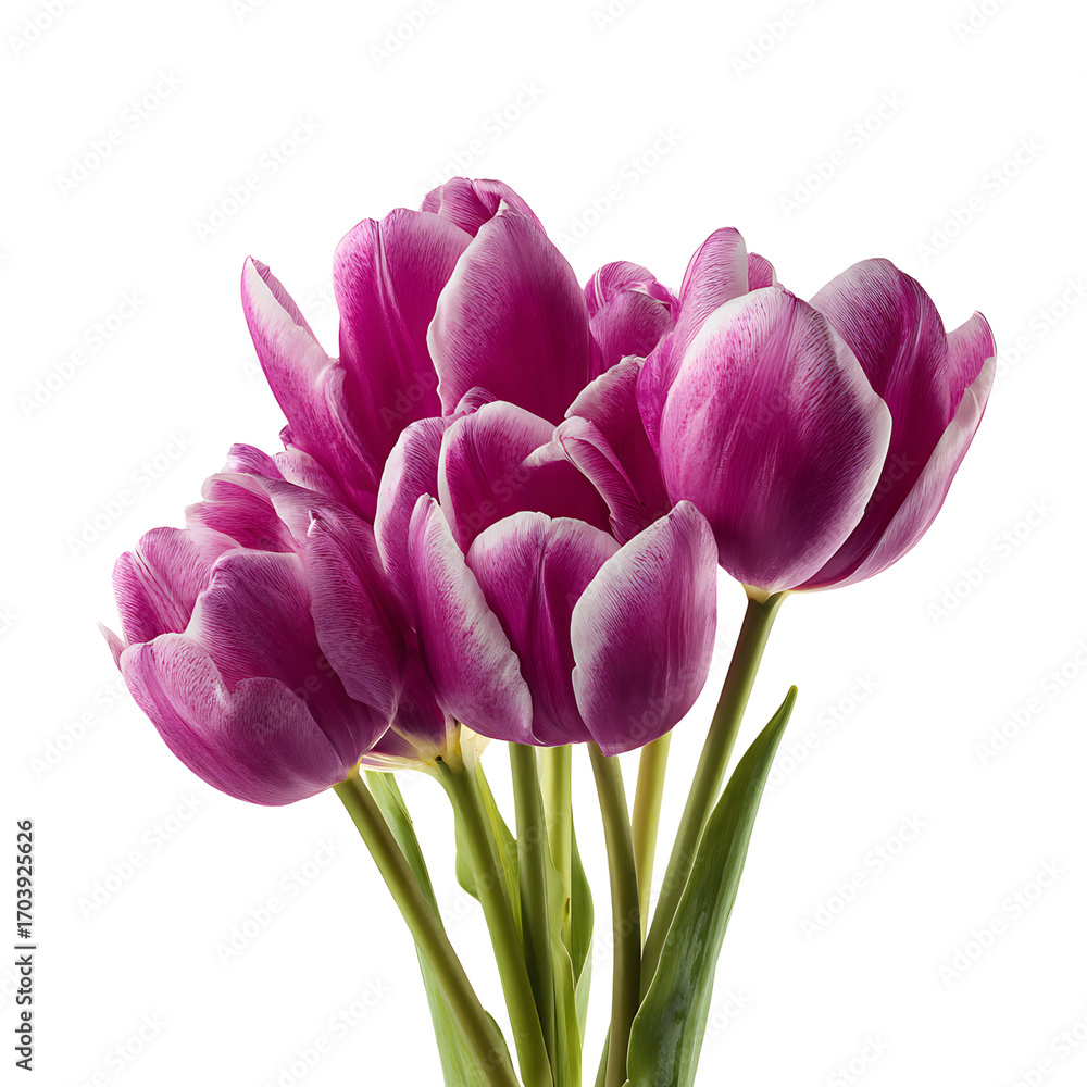 Fototapeta premium Purple tulips in full bloom isolated on a transparent background