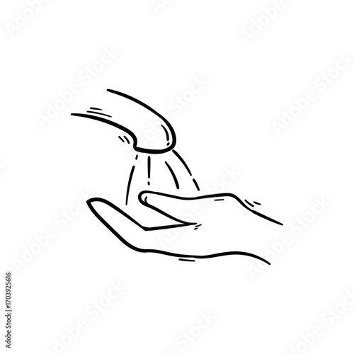 Wash hand with tap water handdrawn icon sketch vector illustration