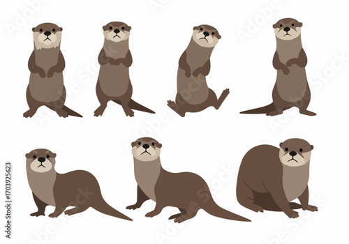Cute Cartoon Otter Collection in Various Poses on White Background