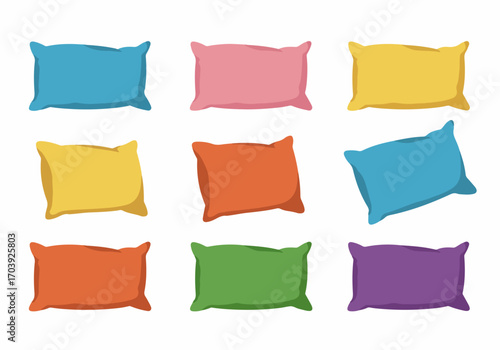 Collection of Colorful Pillows Vector Illustration Set on White Background, Featuring Various Vibrant Shades for Home Decor and Comfort