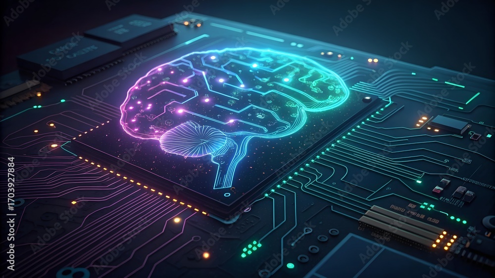 Fototapeta premium artificial intelligence brain circuit glowing neon