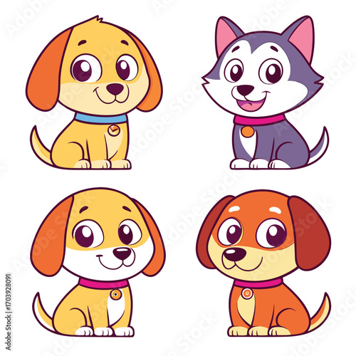 Happy fun cartoon animals, a cute cat and dog vector illustration