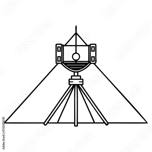 Vintage surveyor theodolite instrument with tripod and laser beams