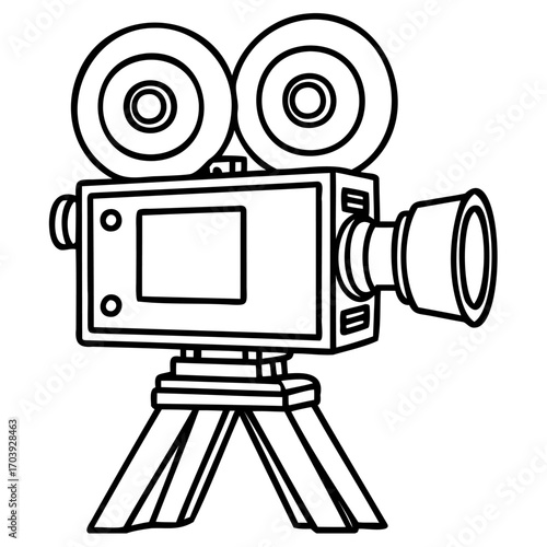 Vintage black and white film camera illustration