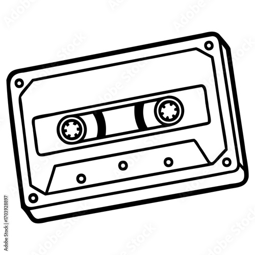 Vintage cassette tape illustration in black and white line art style