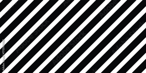 Seamless black and white diagonal stripes pattern vector, abstract geometric background texture.