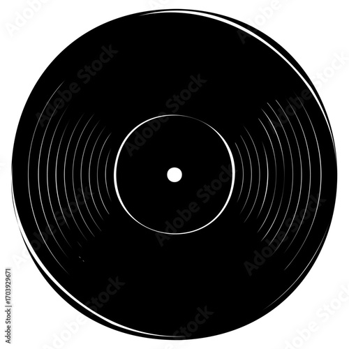 Classic black vinyl record with grooves and center label on plain background