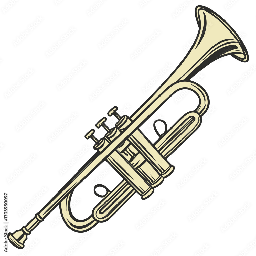 Obraz premium Vintage Brass Trumpet Illustration with Valves and Bell
