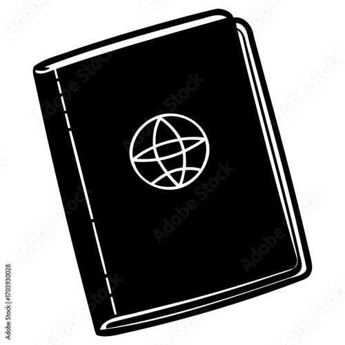 Vintage black Passport with globe icon on cover