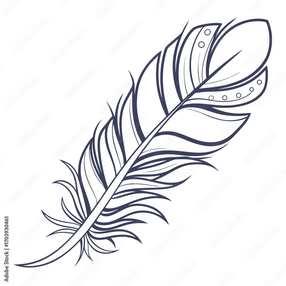 Obraz premium A detailed black and white illustration of a single feather