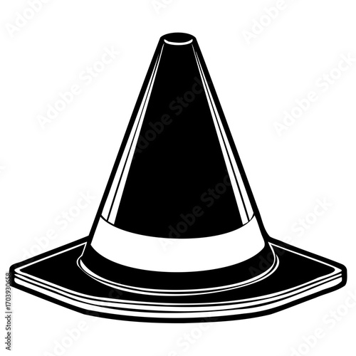 Black and white traffic cone graphic illustration