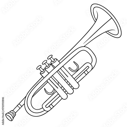 Detailed Black and White Illustration of a Classic Trumpet