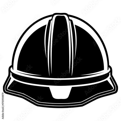 Black and white hard hat icon for safety and construction design