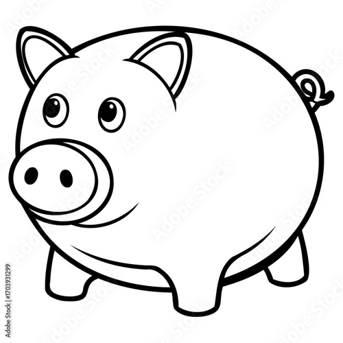 Cute cartoon piggy bank line art drawing