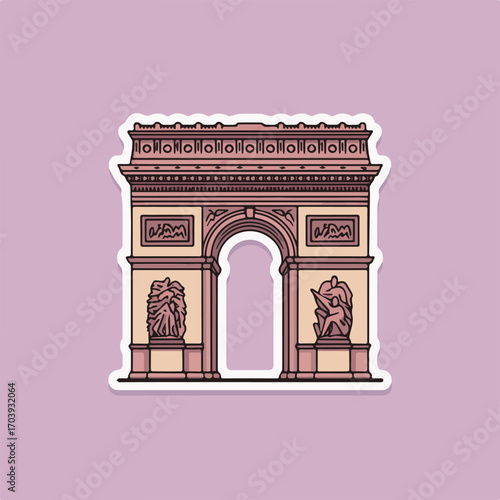 Illustration of the arc de triomphe in paris, france, showcasing its iconic architecture and historical significance, on a light purple background