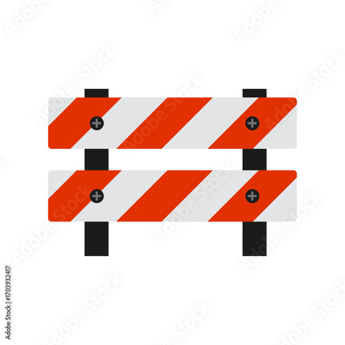 Red and white striped warning sign, safety barrier. Isolated on a white background.