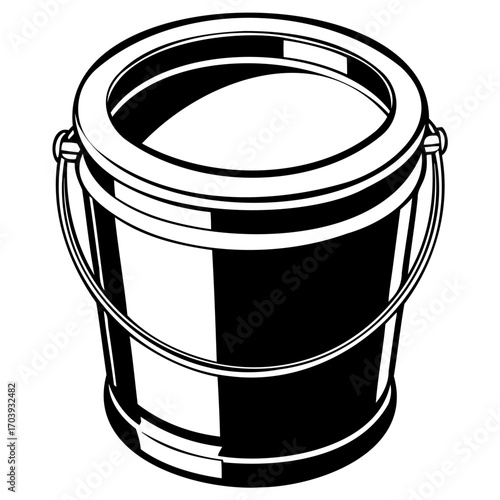 Black and white paint bucket with metal handle