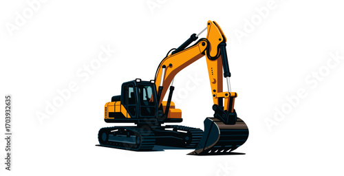 Yellow excavator vector, heavy construction machinery.
Isolated on a white background.