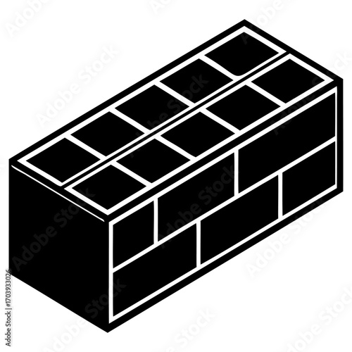 Black and white isometric concrete cinder block with hollow cells