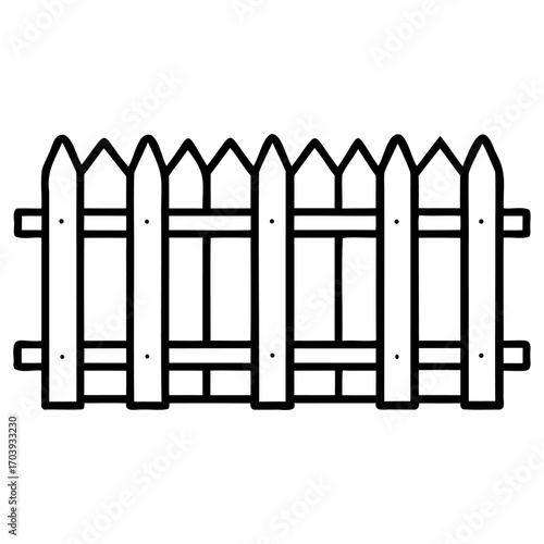 Simple black and white line drawing of wooden fence panels