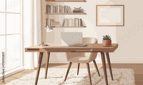 Modern dining room interior with wooden table and chairs, decorated with luxurious decor