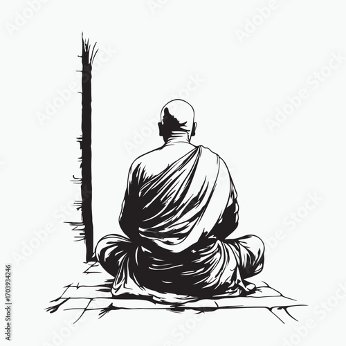 vector illustration of a meditating monk