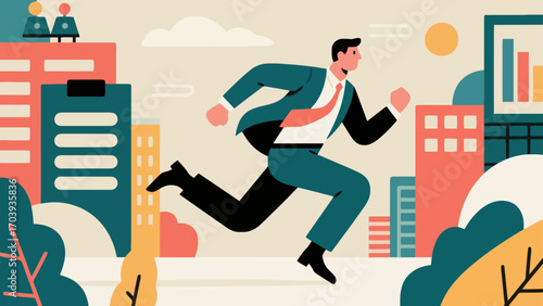 Business figures are running forward and sprinting, hand-drawn vector illustrations.