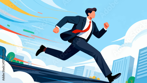 Business figures are running forward and sprinting, hand-drawn vector illustrations.