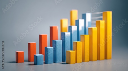 Free Download A variety of colored bars representing data trends in a business setting can be seen. The bars increase in height from left to right, showcasing performance over time with vivid hues. - GFXLoad