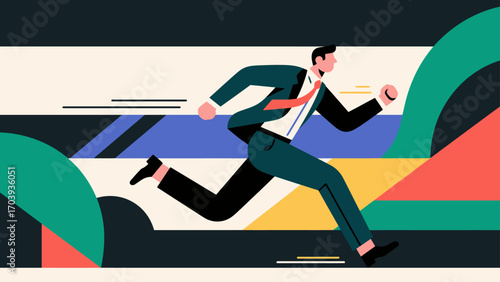 Business figures are running forward and sprinting, hand-drawn vector illustrations.