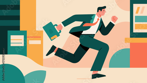 Business figures are running forward and sprinting, hand-drawn vector illustrations.
