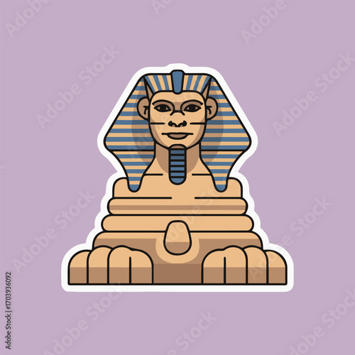 Great sphinx of giza sticker, a limestone statue of a reclining sphinx in giza plateau near cairo, egypt, the oldest known monumental sculpture, vector illustration