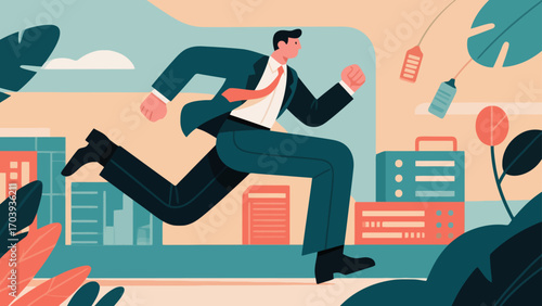 Business figures are running forward and sprinting, hand-drawn vector illustrations.